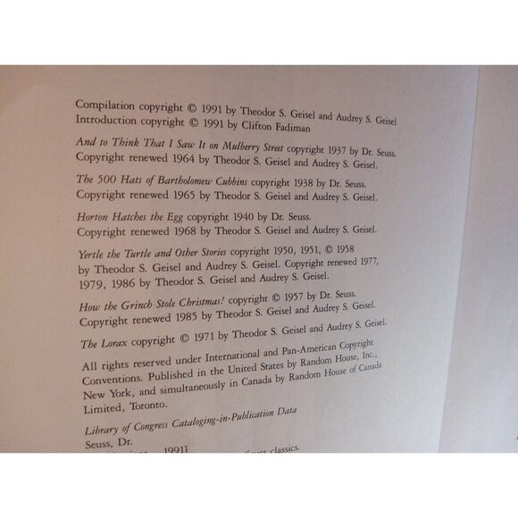 DR. SEUSS - SIX BY SEUSS - A TREASURY OF DR. SEUSS CLASSICS SOFTCOVER BOOK 1991 - Picture 9 of 10